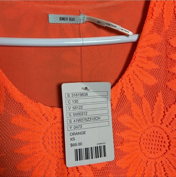Kimchi Blue Anthro Neon Orange Daisy Lace Trapeze Mini Dress Sz XS MSRP $69 NWT - Picture 11 of 13